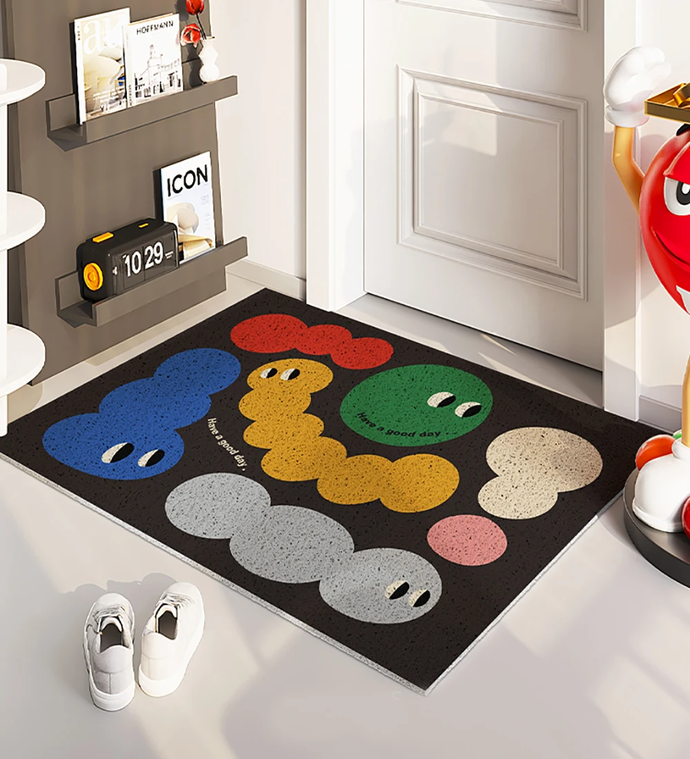 

Black Doormat Cartoon Entrance Mats Home Front Door Outdoor Entry Rug Washable Non-Slip Rubber Rugs Indoor Waterproof Shoes Rugs