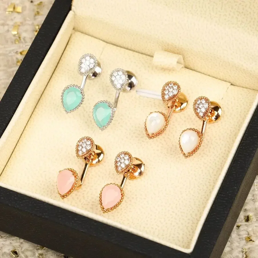 Europe Famous Designer Top Quality Rose Gold Silver Colored Crystal Gemstone Earrings Women Luxury Jewelry Trend