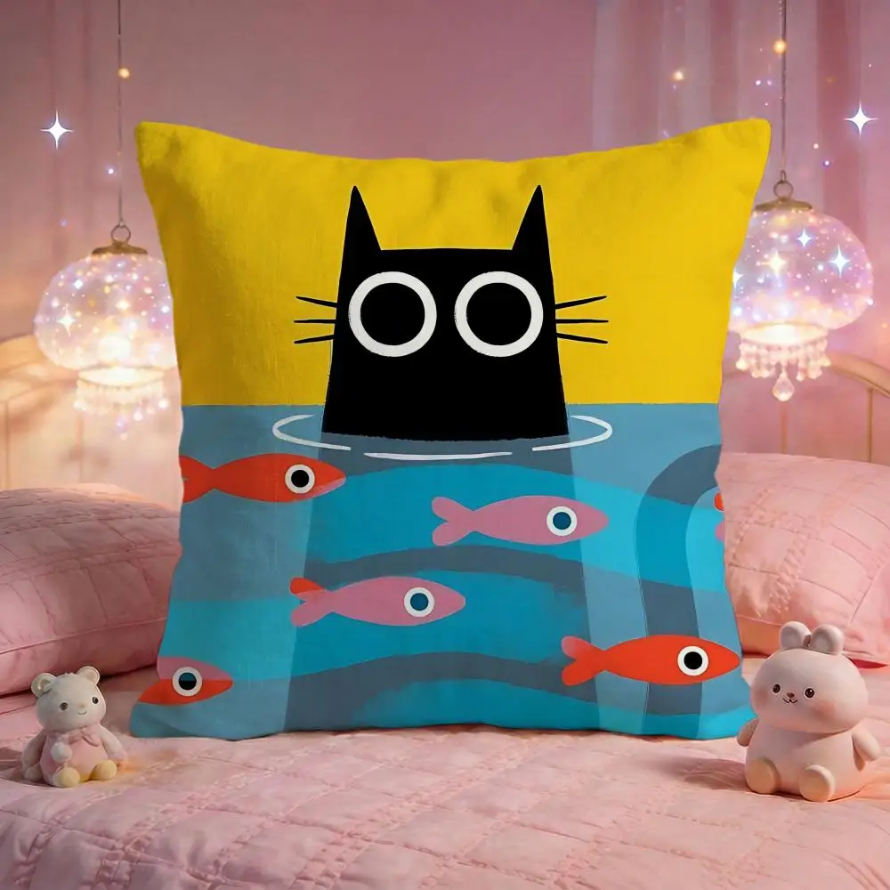 Cute Diving Kitten Cushion Cover Premium Comfort Reversible Pillow Cove -Two in One Design for Any Room & Car Interior