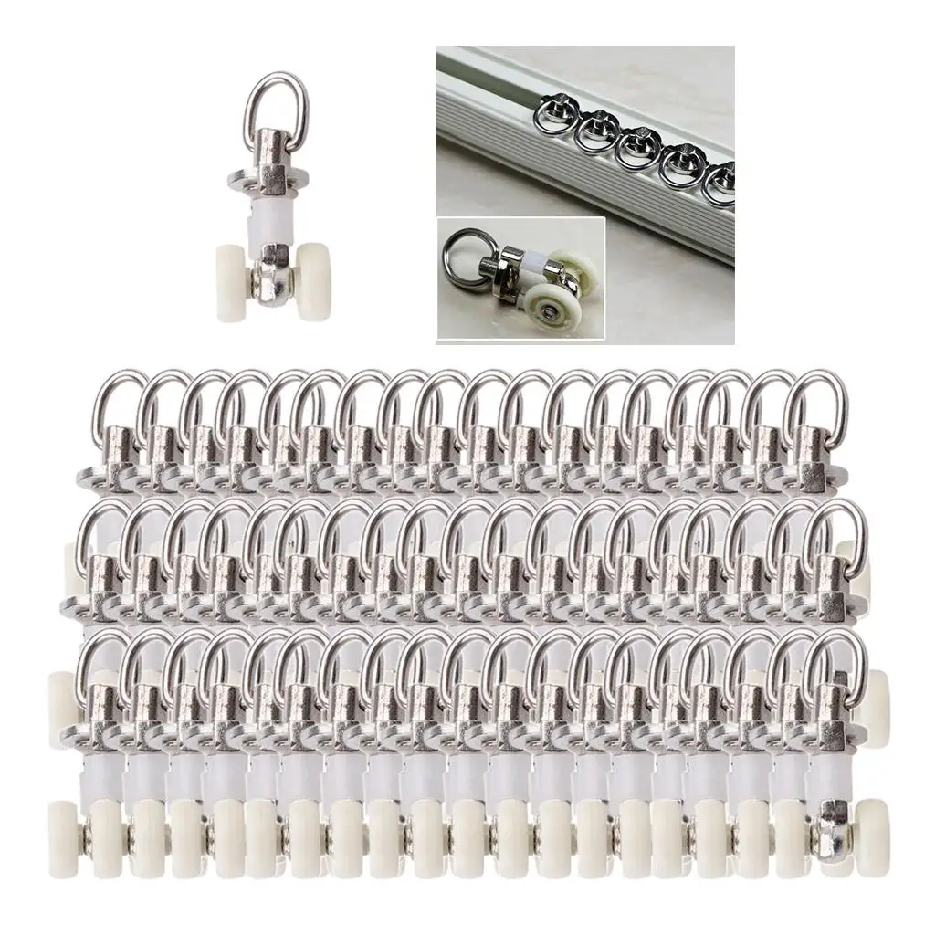 Curtain Glider Hooks Lightweight Ceiling Mount Gliding Runner Silent Wheel Carrier for Shower Curtain Rail