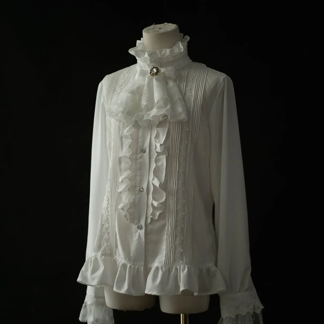 Sweet Lolita Blouse Women Elegant Vintage Lace Ruffles Long Sleeve Tops Female Cute Bow Slim Shirt Retro Y2k Blusas