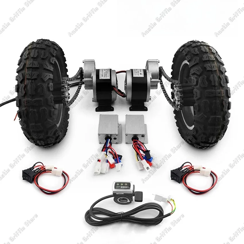 2 * 250W 10 Inch Dual Drive Pneumatic Wheel Reverse Electric Conversion Kit For Easy Carrying Of 200kg Handcart Flatbed