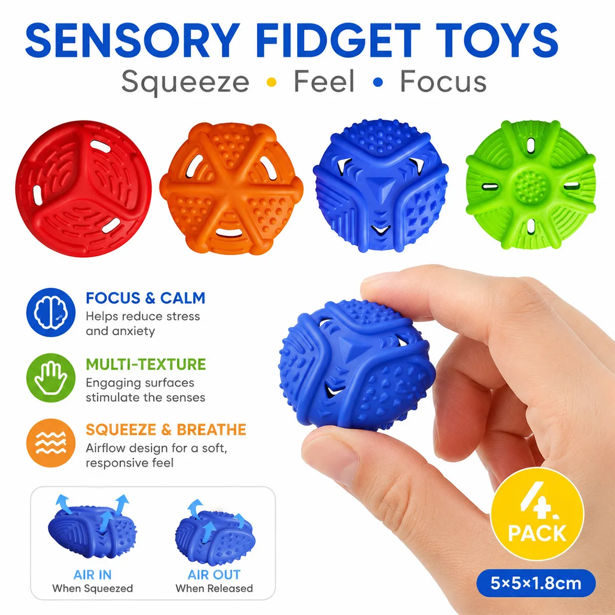 4 Pack Silicone Sensory Fidget Toys Press Rebound Toys Anxiety Relief Sensory Toy Fun Gift