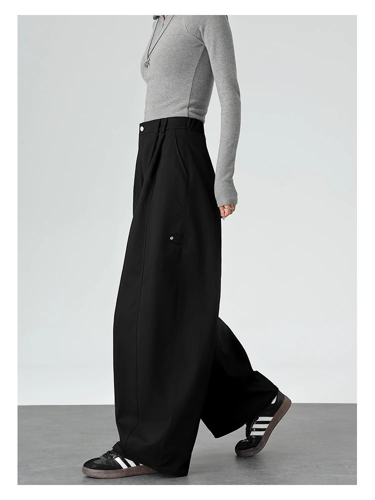 Harajuku Einfarbige Damen-Weitbein-Hose mit Hoher Taille, Übergroße Drapierte Jogginghose mit Elastischem Bund und Taschen für Herbst und Winter – Detail 20