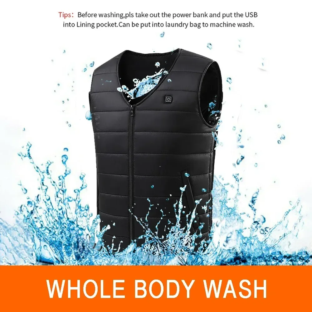 16 Heated Down Cotton Vest for Men Women Winter USB Warm Sleeveless Jacket Smart Heating Clothes Outdoor Lightweight Vest Coat