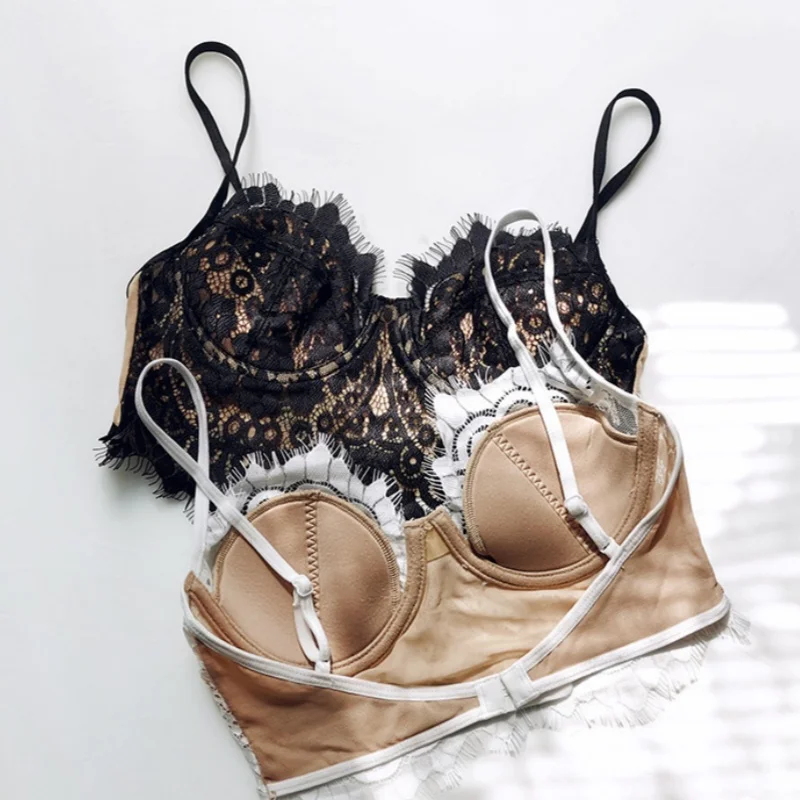 Beautiful back, spaghettie, ultra-thin eyelash, lace, sexy underwear, soft steel coil, gathering type bra.