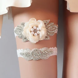 Handmade Flower Garters Bridal  Wedding Dress Sexy Rhinestone Pearl Bride Thigh Leg Garter Ring for Women Accessories Gift