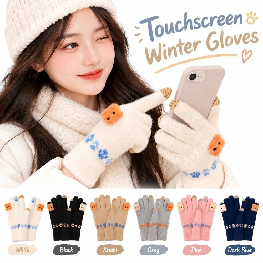 New Warm Winter Gloves Windproof Cute Bear Touch Screen Gloves Riding Thickened Cycling Gloves Women