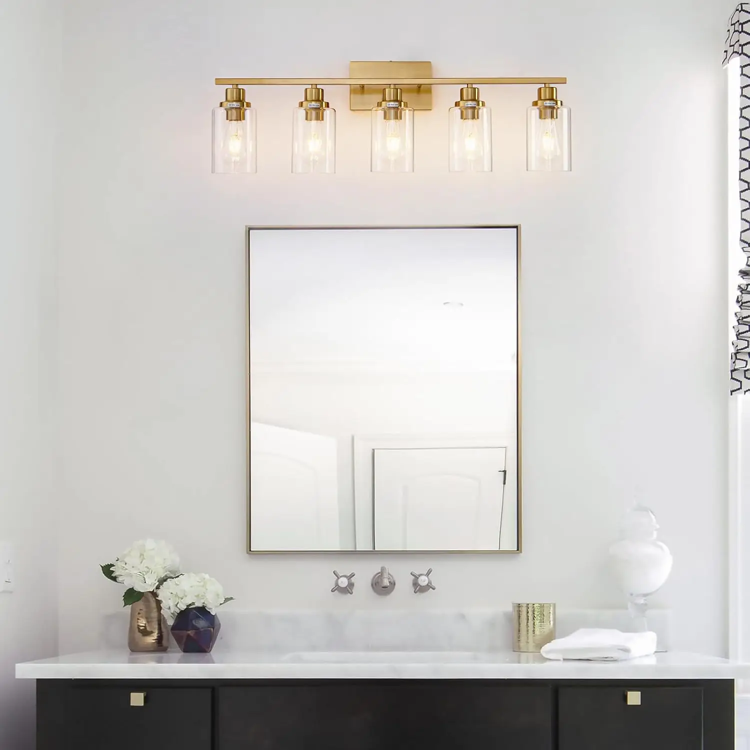 Brushed Brass Vanity Light Gold Glass Shade Modern Wall Sconce Bedroom Living Room E26 Socket