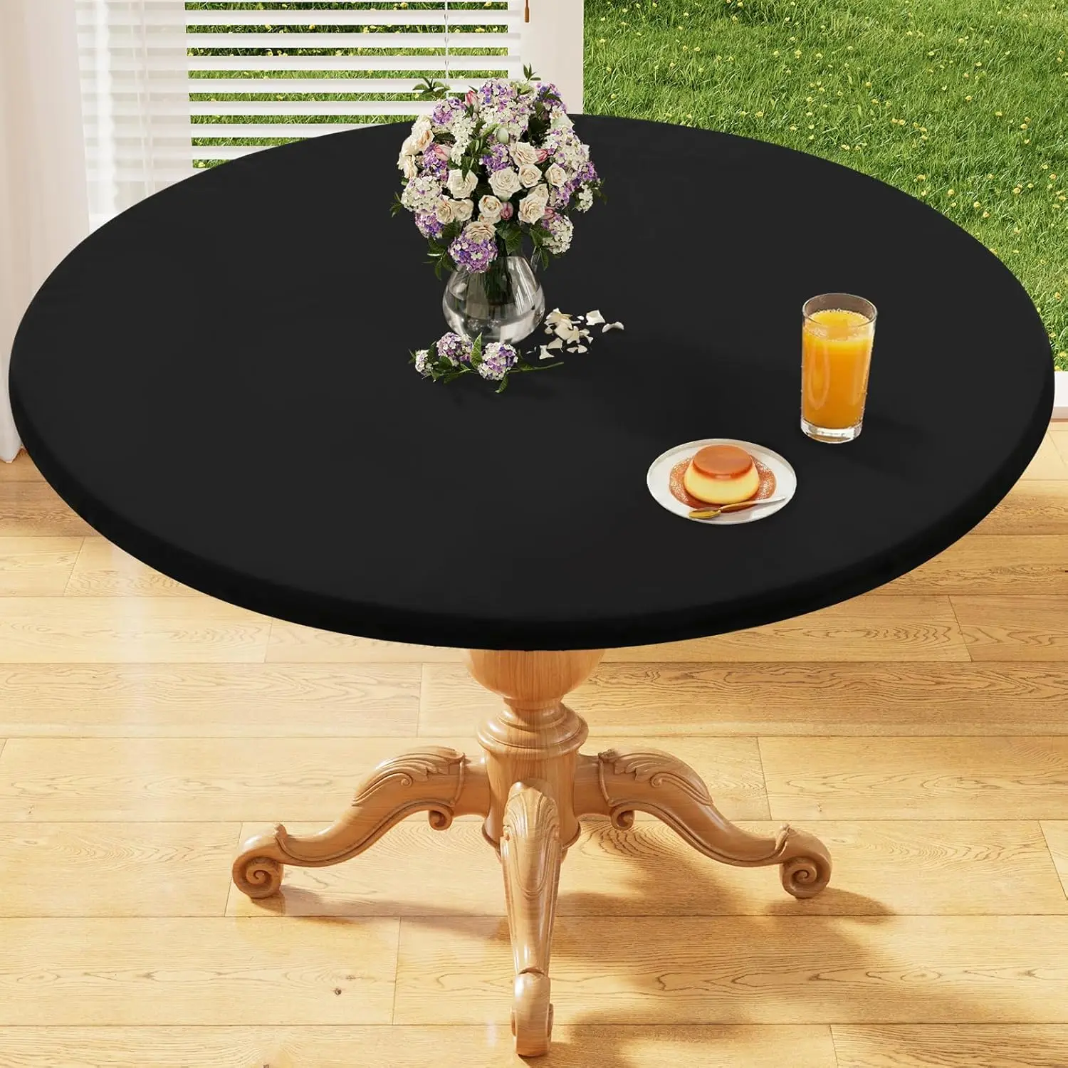 Spandex Stretch Cocktail Table Top Cover Fitted Round Tablecloth Elastic Edge Table Topper Cap for Dining Wedding Party Picnic