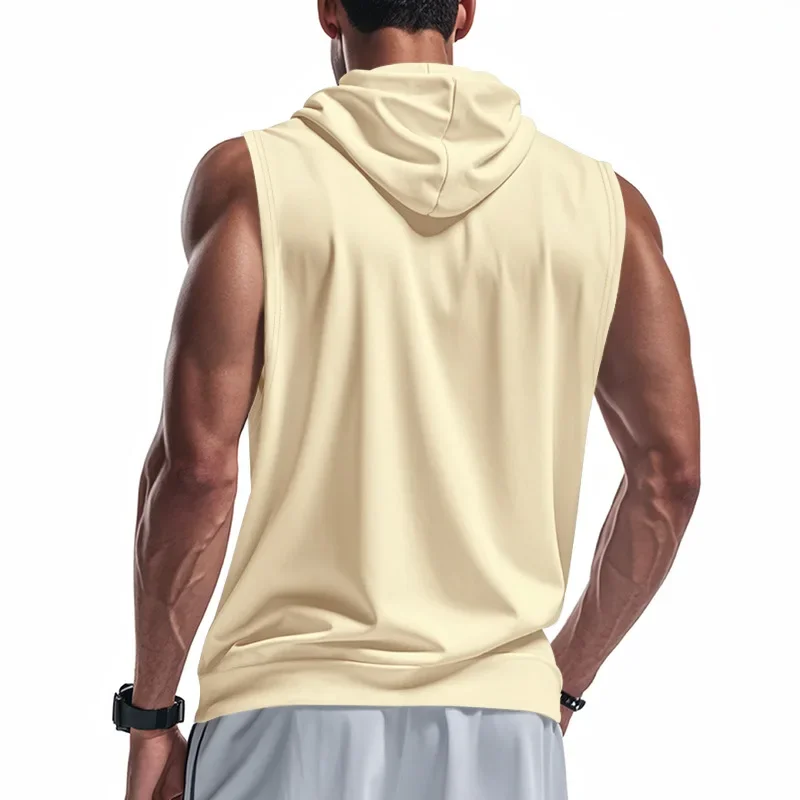 Summer Men's Hooded Zipper Tank Tops Casual Fitness Sports Vest Fashion Zipper Sleeveless Cardigan Tees Tops Male Jogging Vest