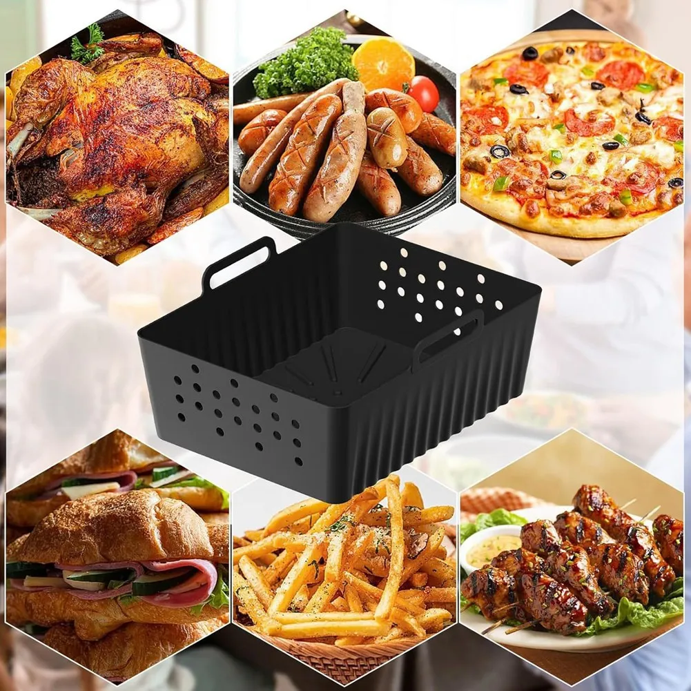 2PCS Air Fryer Silicone Liners for Ninjia SL400UK/SL401 Basket Air Fryer Reusable Air Fryer Pot Accessories Black TQ