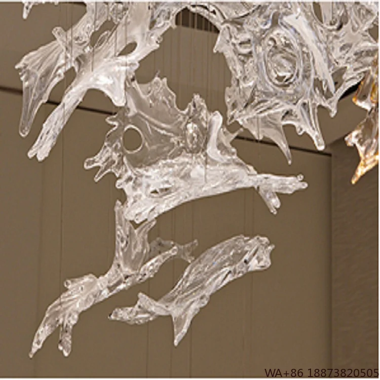 LED الثريا بيع المصنع مباشرة فندق اللوبي تزيين مُثبت الإضاءة الزجاج الكريستال الحديثة ثريا تركب بالسقف #5