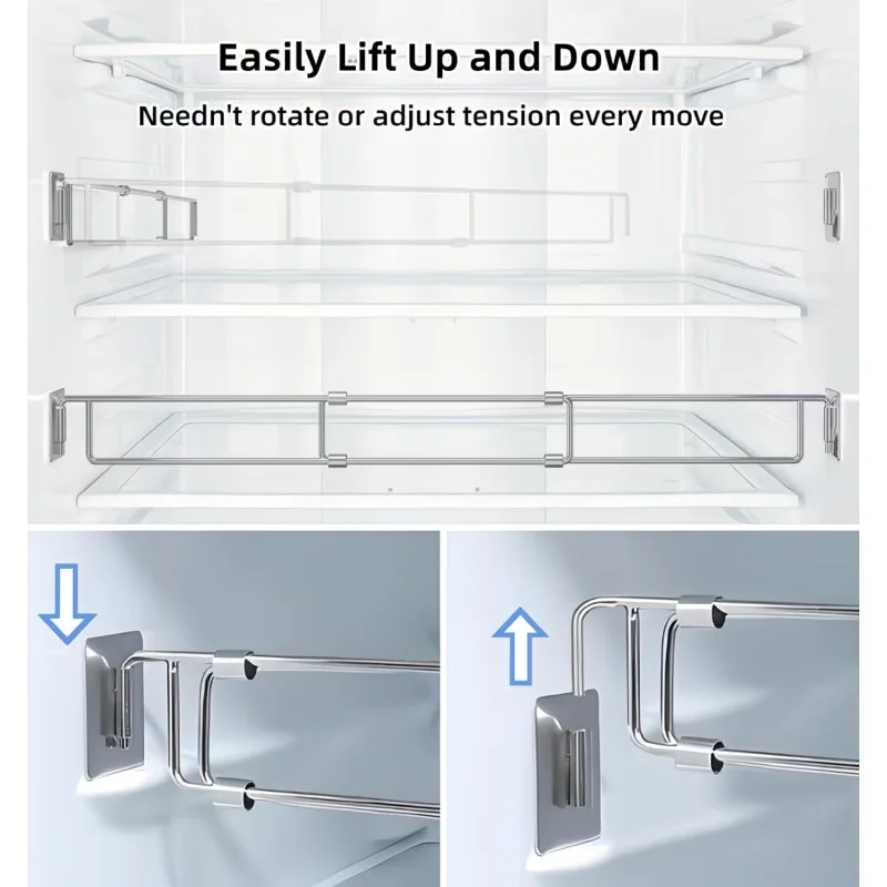 1 Set Adjustable Stainless Steel RV Fridge Safety Bar, Prevents Goods from Sliding Out, Fits Most Campers & RVs