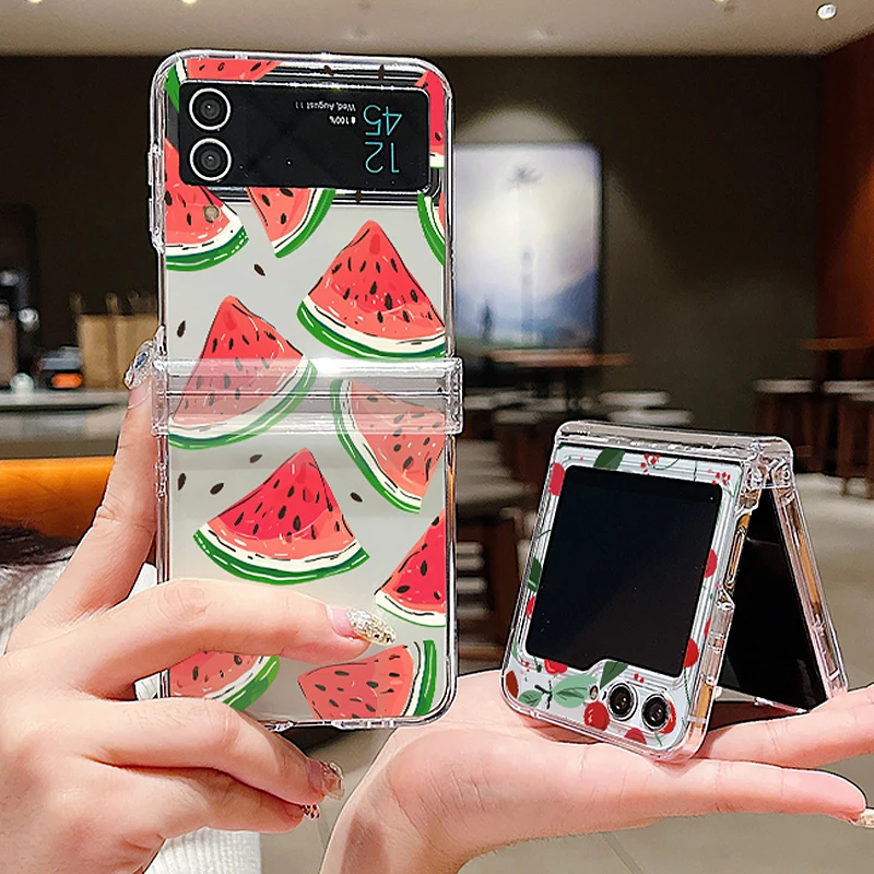 Colorful Fruit Patterns Folding Phone Case For Samsung Galaxy Z Flip7 FE Flip5 Flip6 Clear PC Cover For Samsung Z Flip 7 6 5 4 3