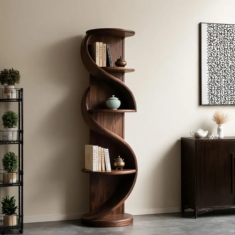 American black walnut rotating bookcase, living room all solid wood triangular side cabinet corner cabinet right angle shelf