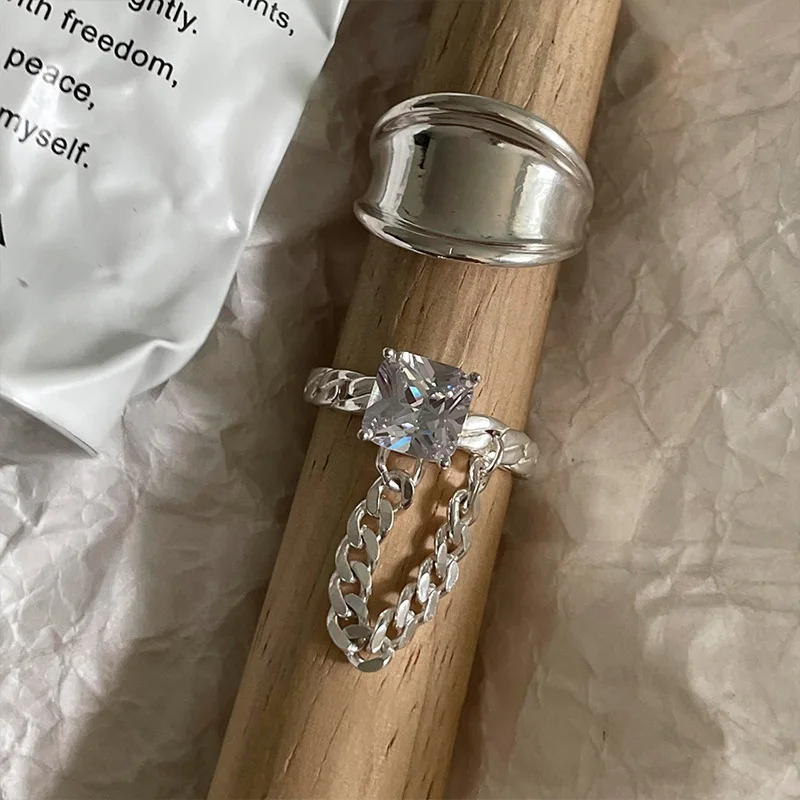 LIVVY فضي اللون تألق الزركون سلسلة شرابة خواتم للنساء الأزواج جديد عصري أنيق مجوهرات الحفلات اكسسوارات الزفاف