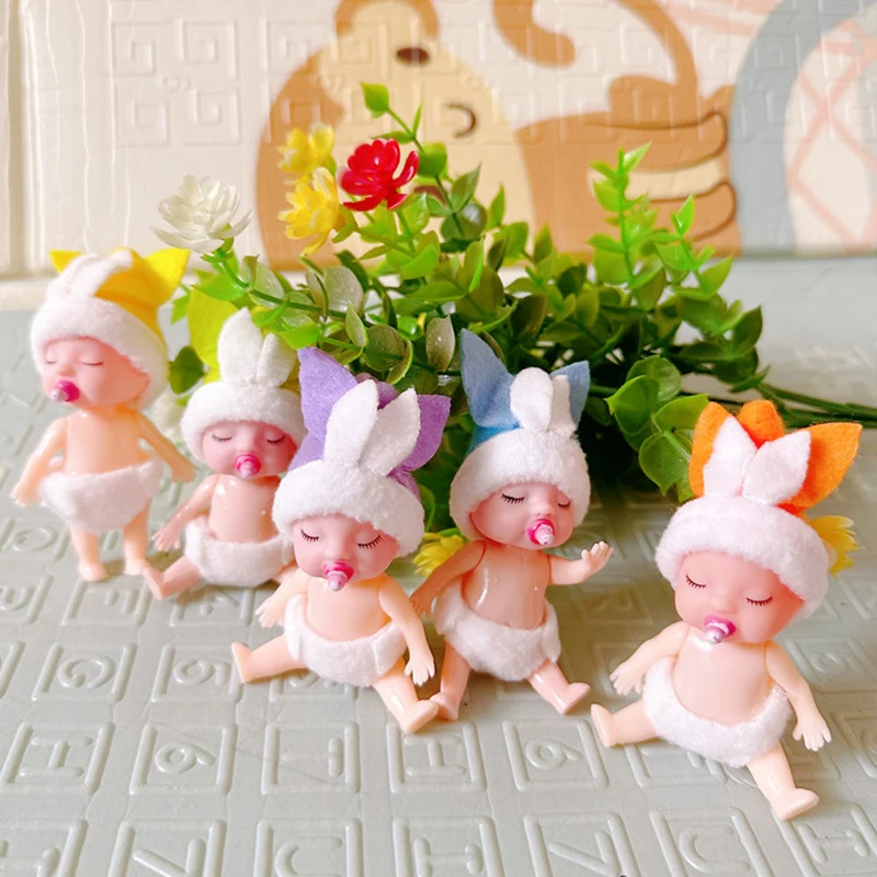 1Pc Cute Sleeping Simulated Rabbit Baby Elves Dolls With Dummy Movable Arms Legs Dollhouse Miniature Accessories