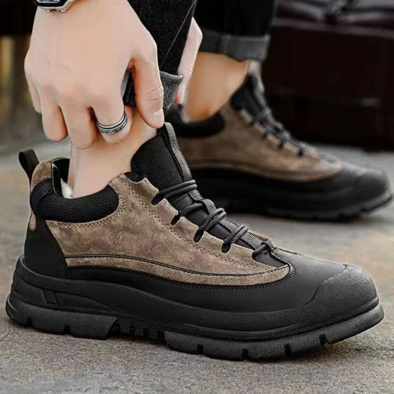 Men's Winter Snow Boots Thermal Lined Cotton Waterproof Anti Slip Hiking Casual Shoes with Laces Outdoor Work wear Boots for Men