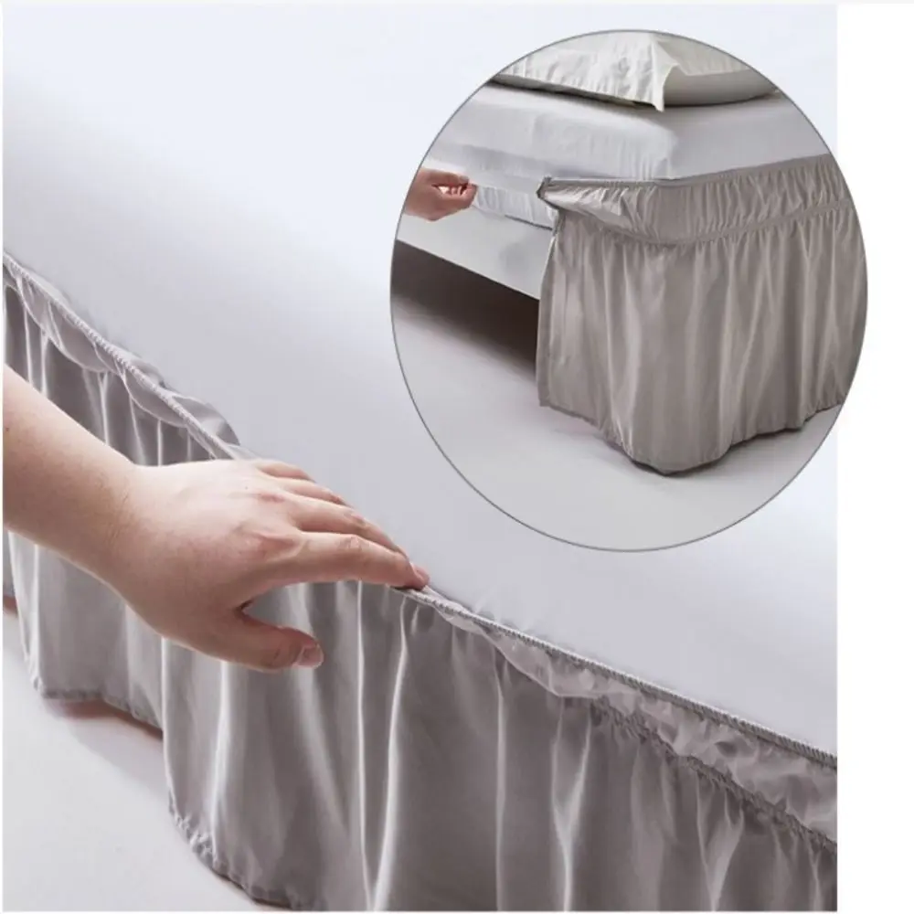 

New Polyester Bed Skirt Removable Elastic Bed Ruffles Bed Side Decorations Solid Color Bed Side Skirt Bedroom