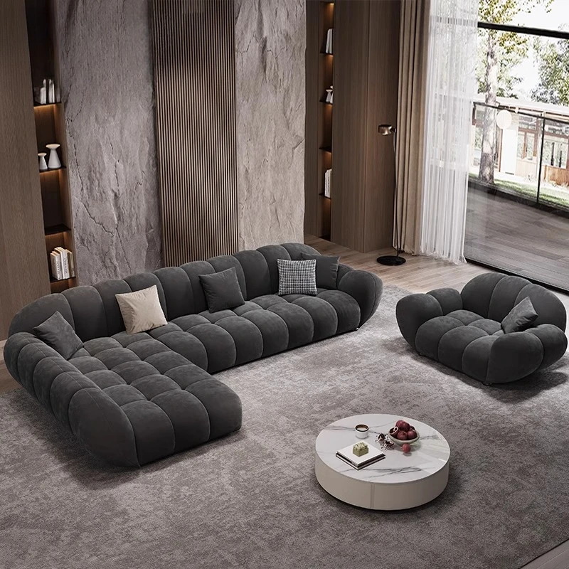 A Minimalist petal retro sofa home living room simple matte fabric corner sofa - view 3