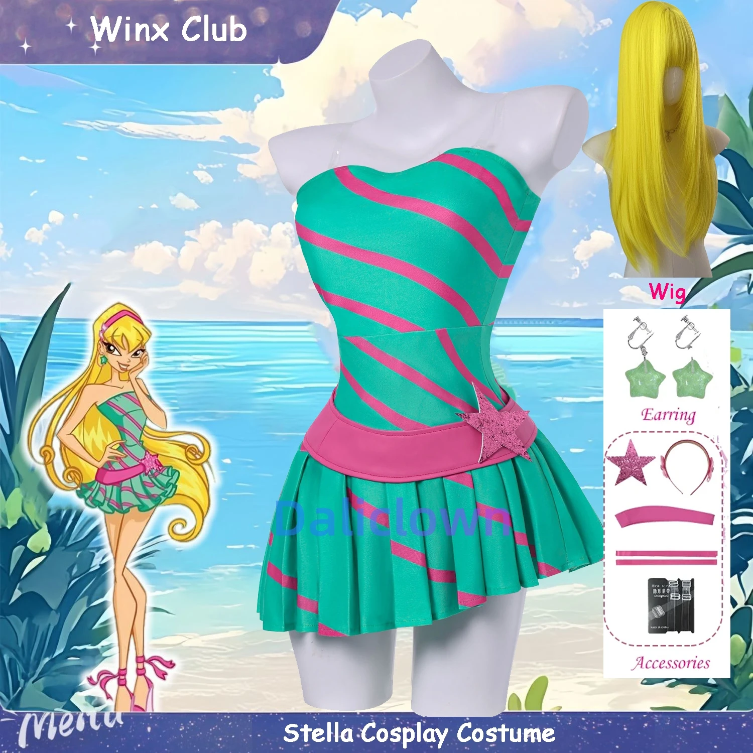 sachin and babi light blue dress Full Outfit- Stella Winx Club (6 Pcs) Rave Clothes,Rave Outfits,Edc Large