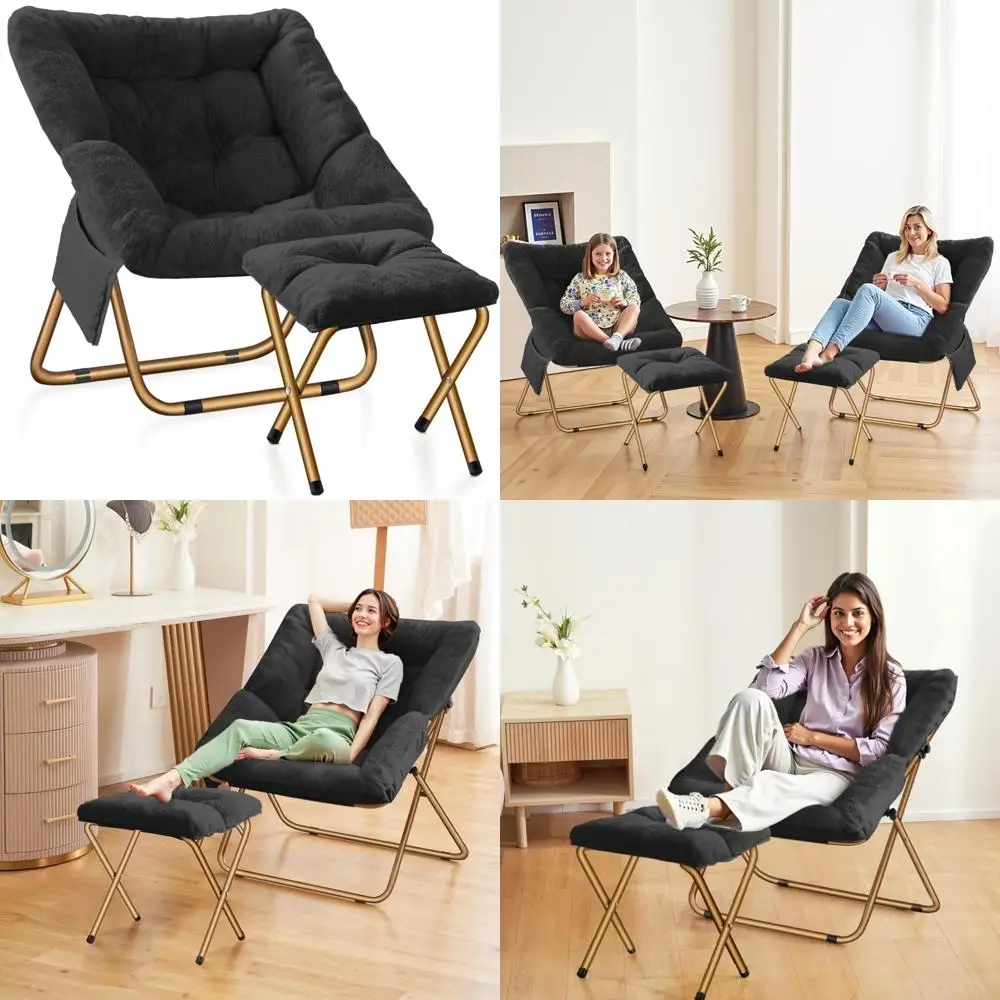 Comfy Saucer Chair, Foldable Living Room Chairs, Soft Faux Fur Lounge Chair for Bedroom, Reading Chairs for Adults, Kids, X-Larg