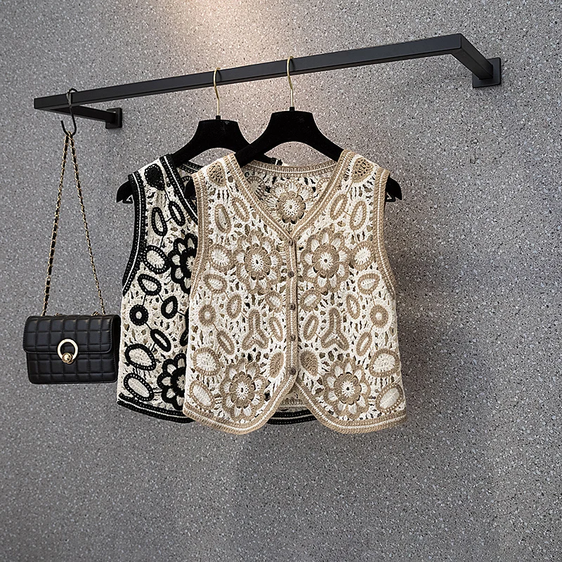 

Вязаный жилет с цветочным принтом в стиле ретро для женщин, новинка лета, верхняя одежда Sle ort V-Ne Svel, весна-осень