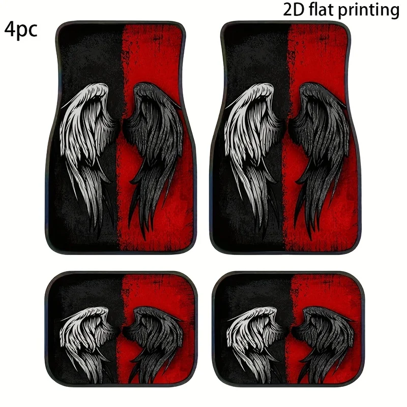 4Pcs Car Floor Mats, Split Angel Devil Wings Print, Gothic Style