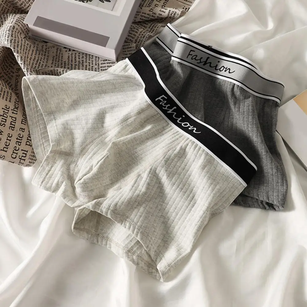 Men Cotton Boxer Underwear Basic Men Underwear Men's Elastic Mid-waist Boxer Underwear Patchwork Color U-convex for Comfortable