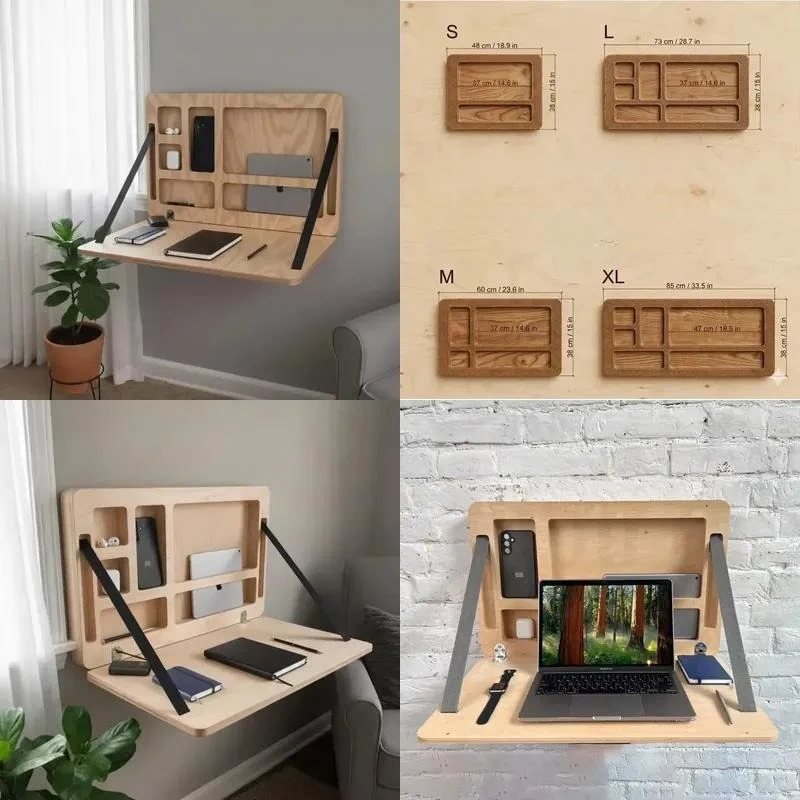 Wall Mounted Foldable Solid Wood Desk Multi Functional Space Saving Household Wall Storage Rack