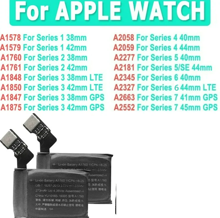 بطارية لسلسلة ساعات أبل SE 1 2 3 4 5 6 7 Bateria لـ IWatch S1 S2 S3 LTE S4 S5 S6 S7 38/40/41/42/44/45/4