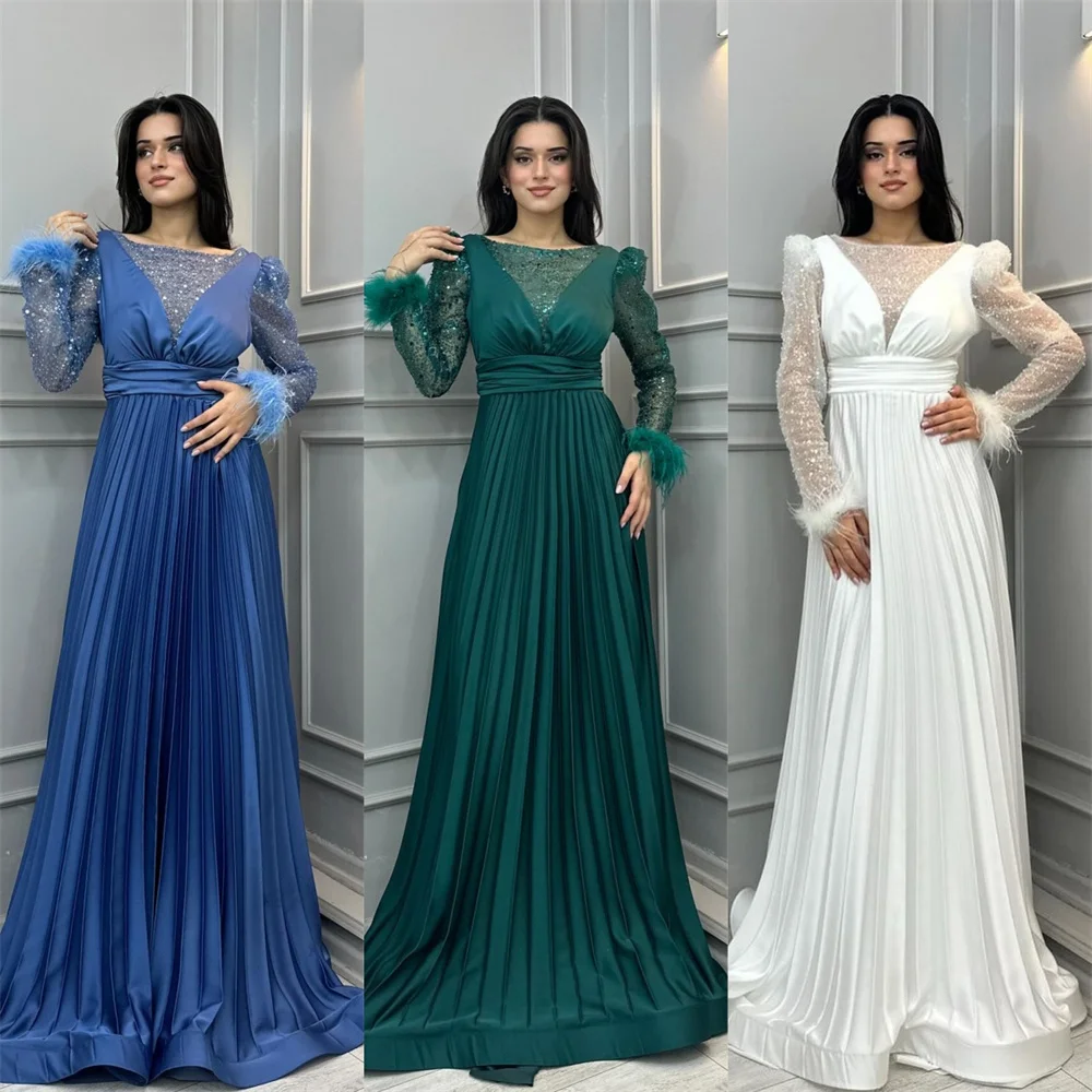 

Saudi Arabia Prom Dress Dearin Scoop Neckline A-line Floor Length Skirts Sequin Tulle Draped Feather Bespoke Occasion Dresses Ev