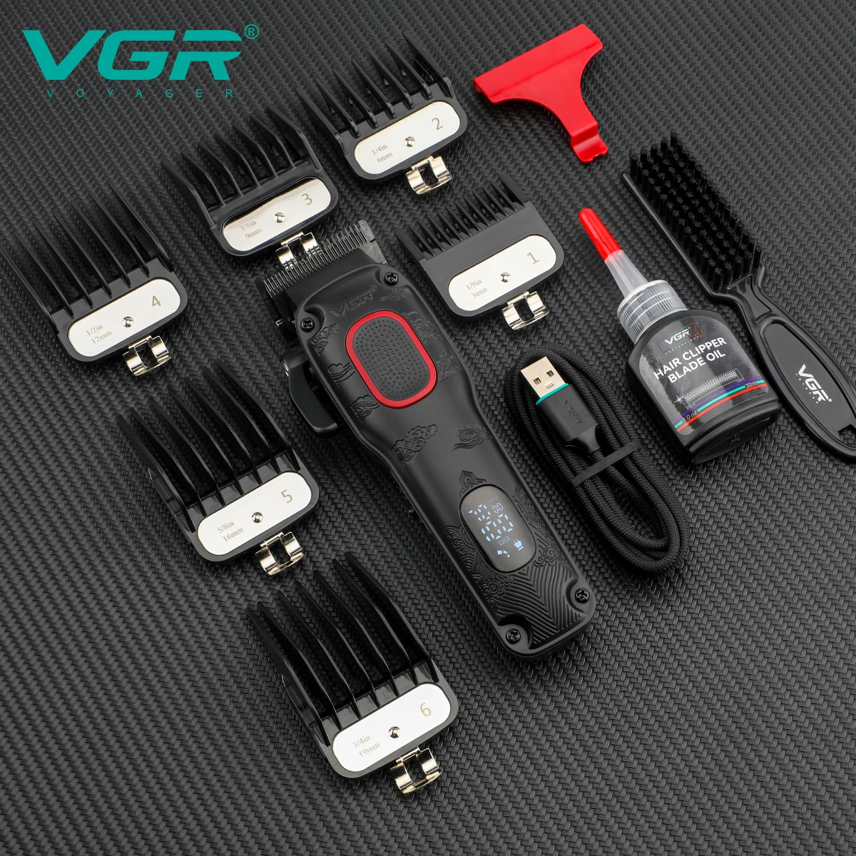 VGR hair clipper intelligent LED digital display powerful power hair trimmer hair salon home carving electric push shear V-016