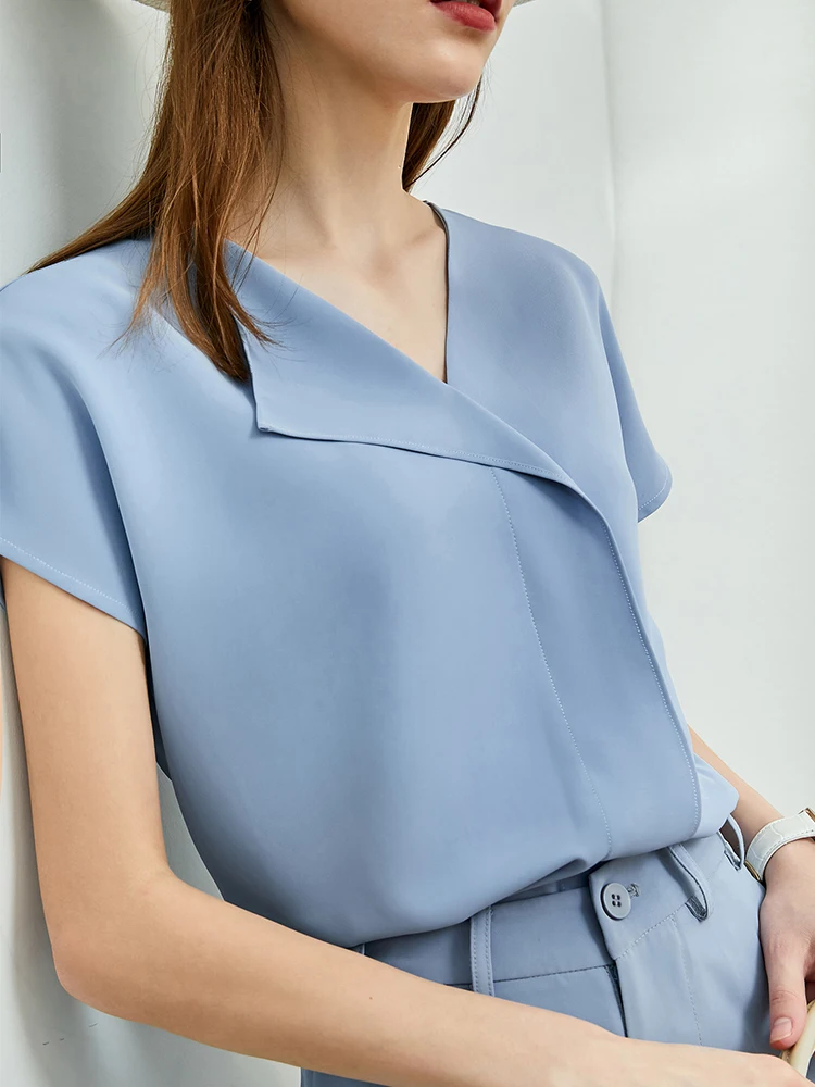 AMII 미니멀리즘 쉬폰 셔츠 및 블라우스, 우아한 청년 여성 블라우스, 루즈 패션 캐주얼 시크 탑, 여성 의류 12240504, 신상 