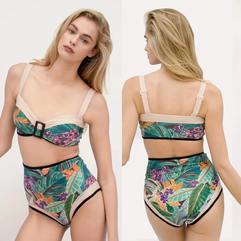 2025 Women's High-Waist Printed Bikini Set Strapless & Strappy Two-Piece Swimsuit Summer Fashion Bikini Suit With Pantie Ropa