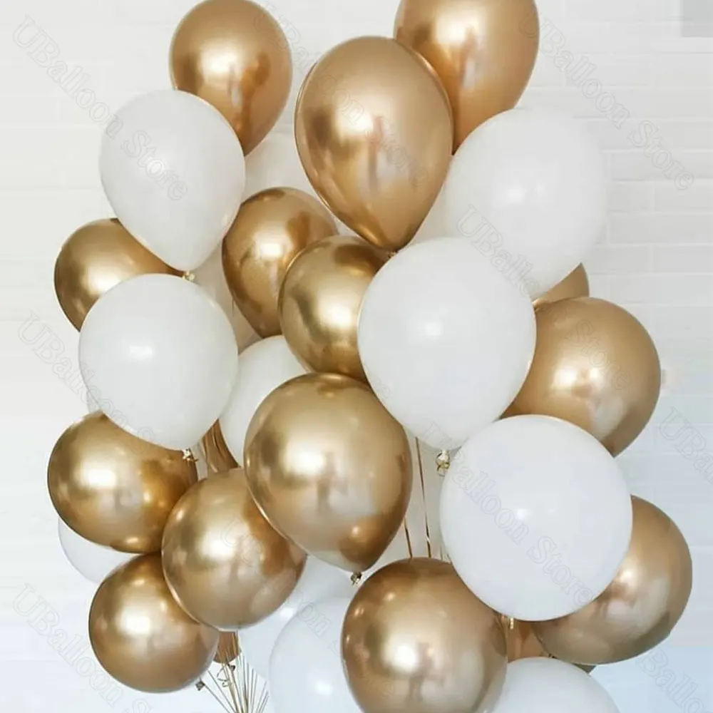 40Pcs White Chrome Gold Balloons 10Inch Champagne Rose Gold White Latex Balloons for Birthday Baby Shower Wedding Party Decor