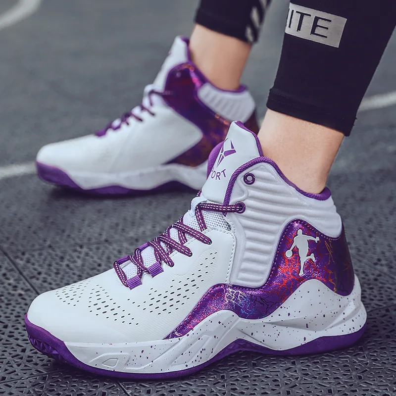 New Arrivals Purple Unisex Sneakers High Top Breathable Comfy  Men‘s Basketball Sneakers Non-slip Wearable Woman Sports Sneakers