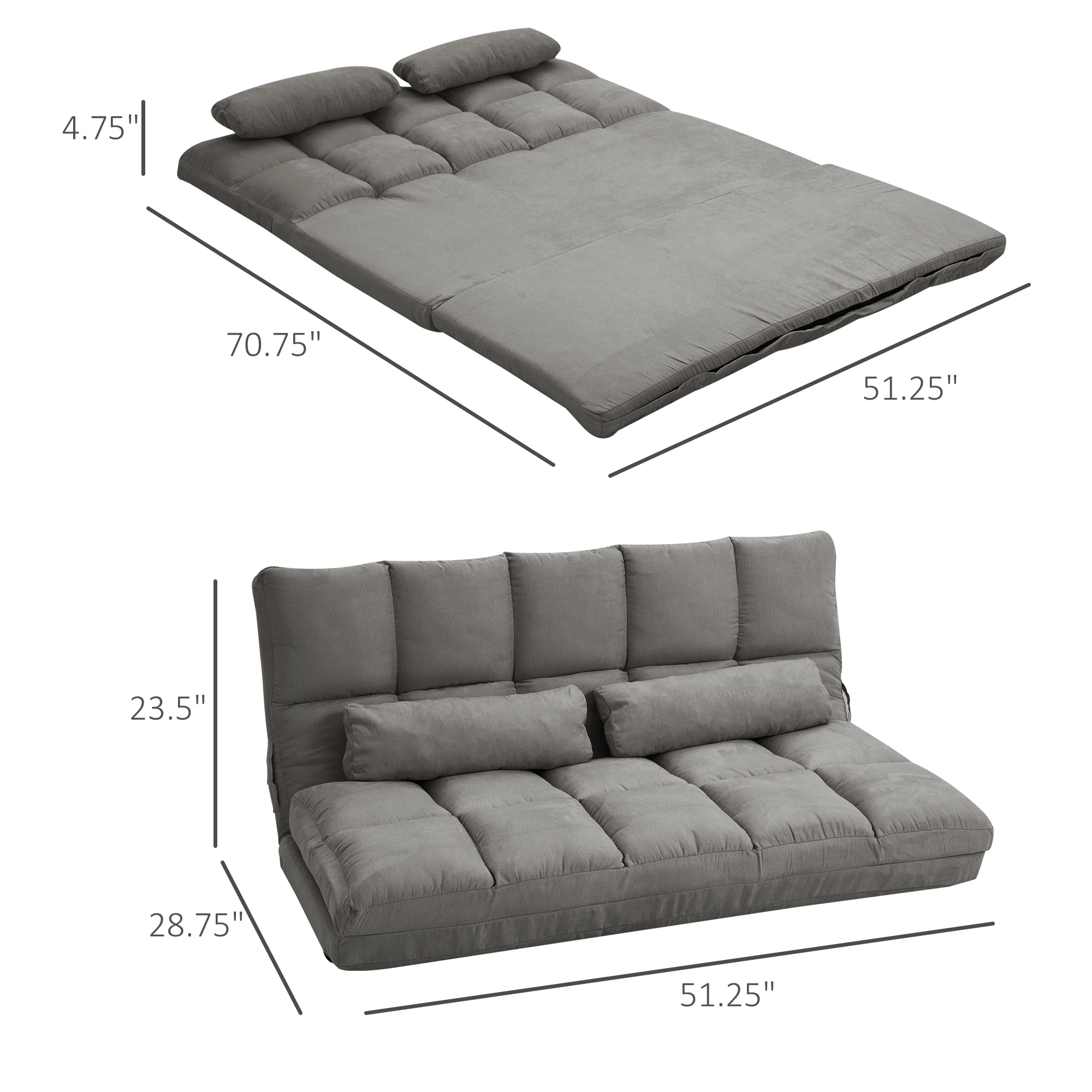 Homcom Convertible Floor Sofa with Adjustable Backrest and Headrest, Dark Grey