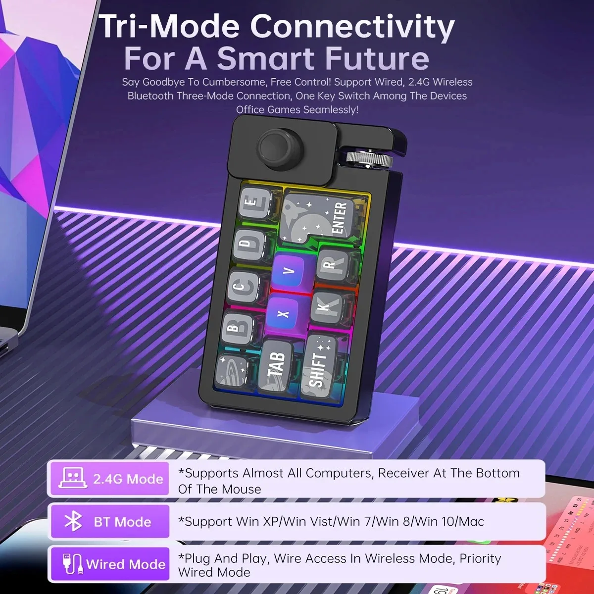 Tastiera meccanica macro programmabile a 12 tasti Tastiera wireless Bluetooth tri-modale Mini tastiera da gioco con luce RGB per PC portatile