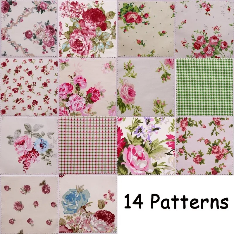 42pcs 5x5inch Patchwork Fabric Squares Set with Vintage Roses And Checkered Patterns Ideal for DIY Crafts Home Decor Sewing Fest