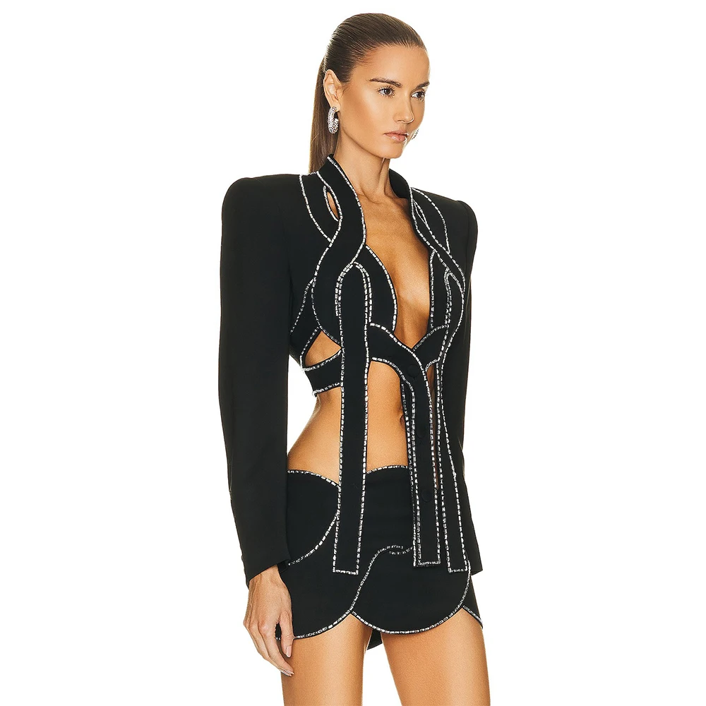 2023 New Ladies Irregular Sexy Hollow Out Top Tight Bandage Mini Dress Wedding, Birthday Celebration, Party Clothing Wholesale