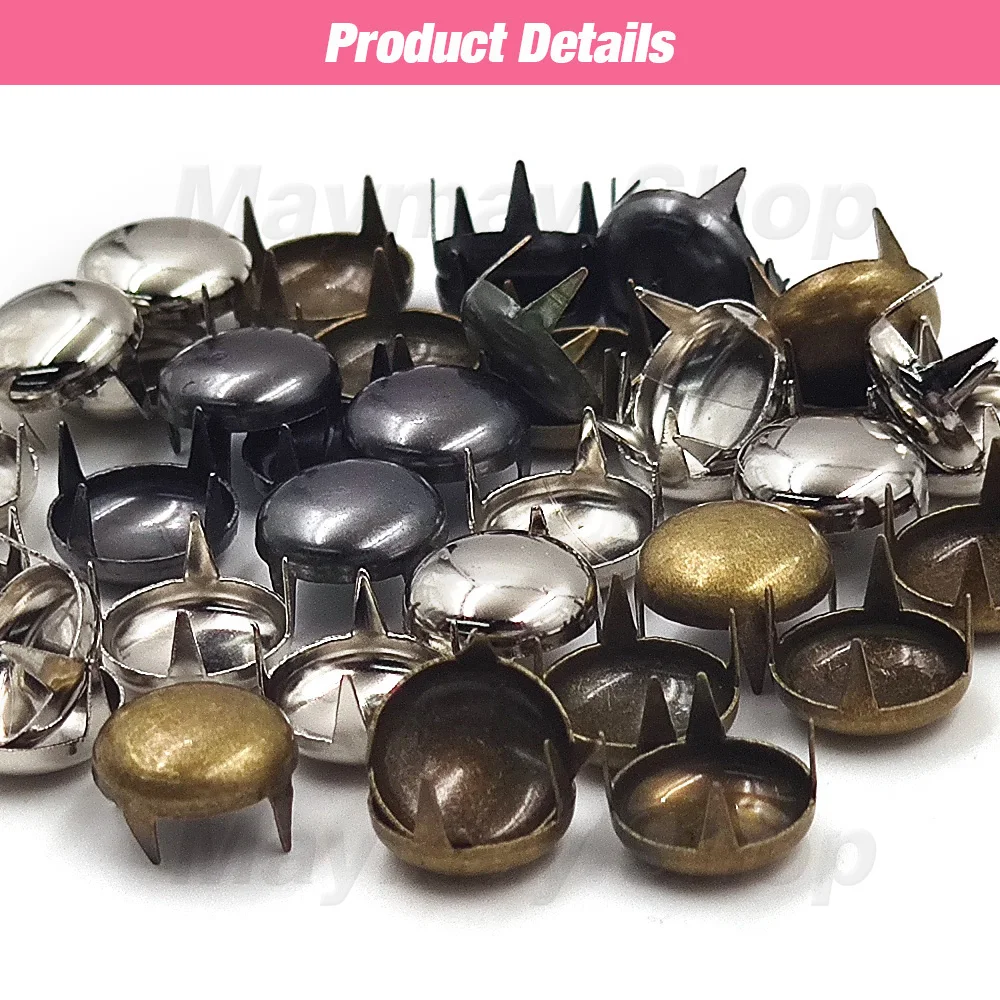 100Pcs 6-12mm Four Claw Rivets Round Spike Studs Pyramid Rivets For Leathercraft Clothes Shoes Bags Belt Punk DIY 4 Claw