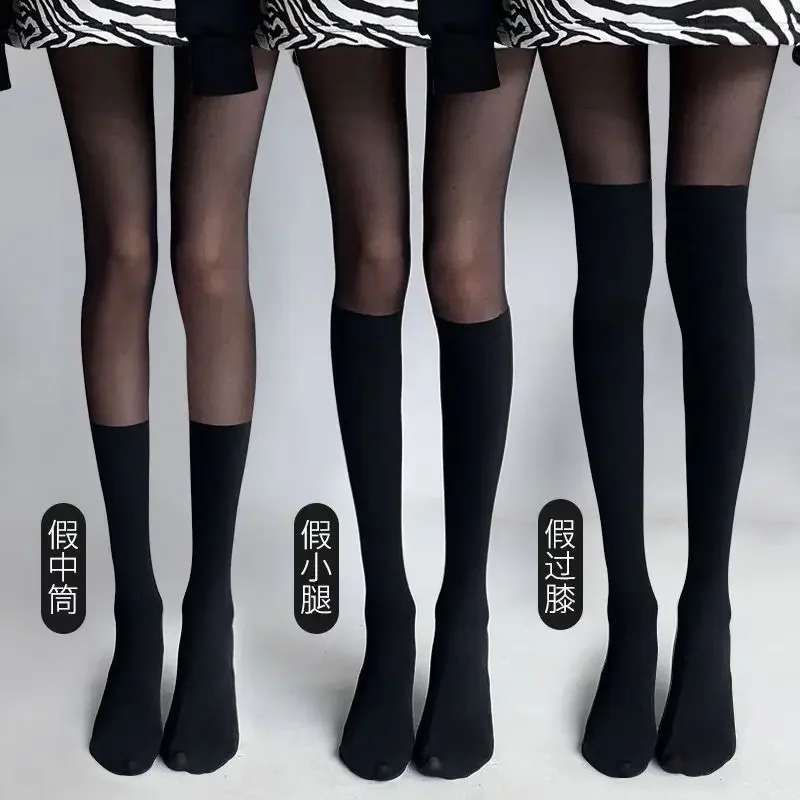 Thin Patchwork Black Leggings Tights Sexy Style Fake Over-the-knee Anti-hook Silk Pantyhose Stockings Sexy  Women Socks