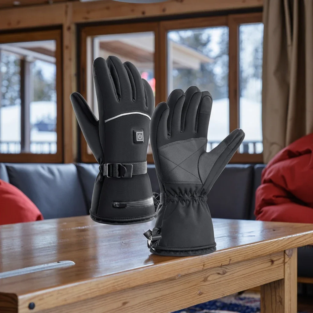 12V Slim Intelligent Ski Gloves Comfortable Leather Handwarmers Smart Heated Liners Winter Motorcycling Polyester Snowboarding