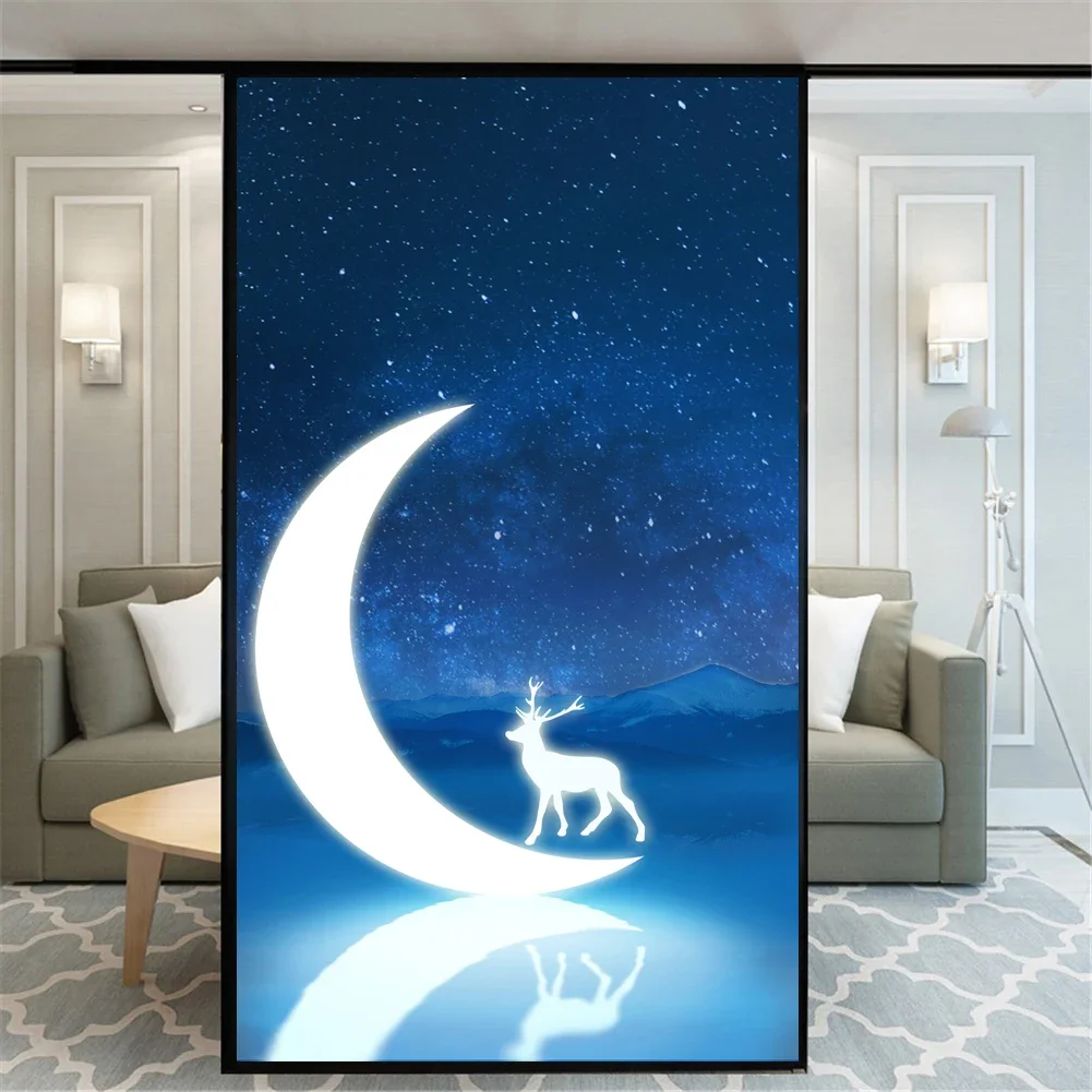Static Cling Privacy Windows Film Decorative Beautiful Night Sky Stained Window Stickers   Frosted Window Tint