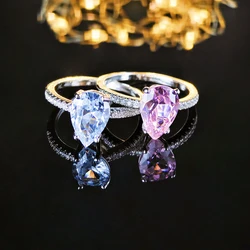 2024 New Silver Color Cute Pink Pear Cut Zircon The Engagement Rings for Women Wedding Anel Aneis Party Personalized R6929