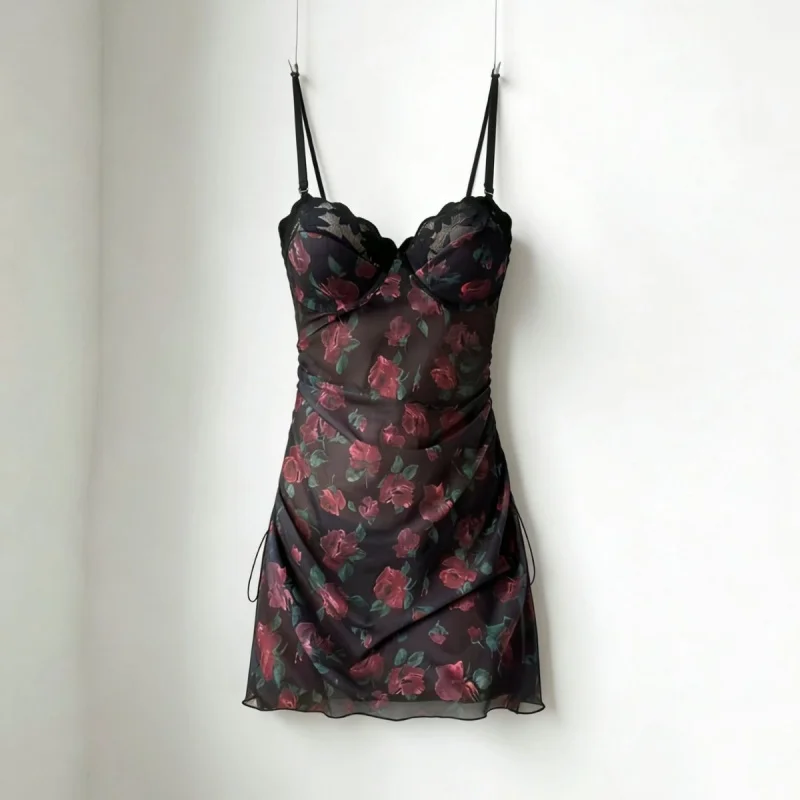 Sexy Nighties Lingerie  Woman Night Dress Floral Print Halter Dress - Luxurious and Alluring Backless Dress  Sexy Pajamas