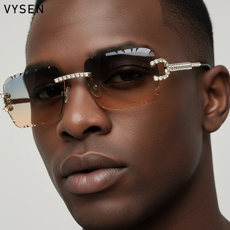 بدون شفة الشرير مربع النظارات الشمسية الرجال 2025 العلامة التجارية الفاخرة خمر قطع حافة فرملس نظارات شمسية حجر الراين في الهواء الطلق نظارات ظلال #2