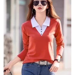 European Station Long sleeved T-shirt Women's Spring/Summer New High end Fashion Contrast Color Polo Neck Slim Fit Casual Top